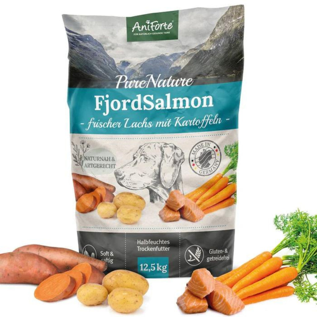 AniForte Trockenfutter FjordSalmon- frischer Lachs mit Kartoffeln für Hunde 12,5kg MHD 30.09.2026