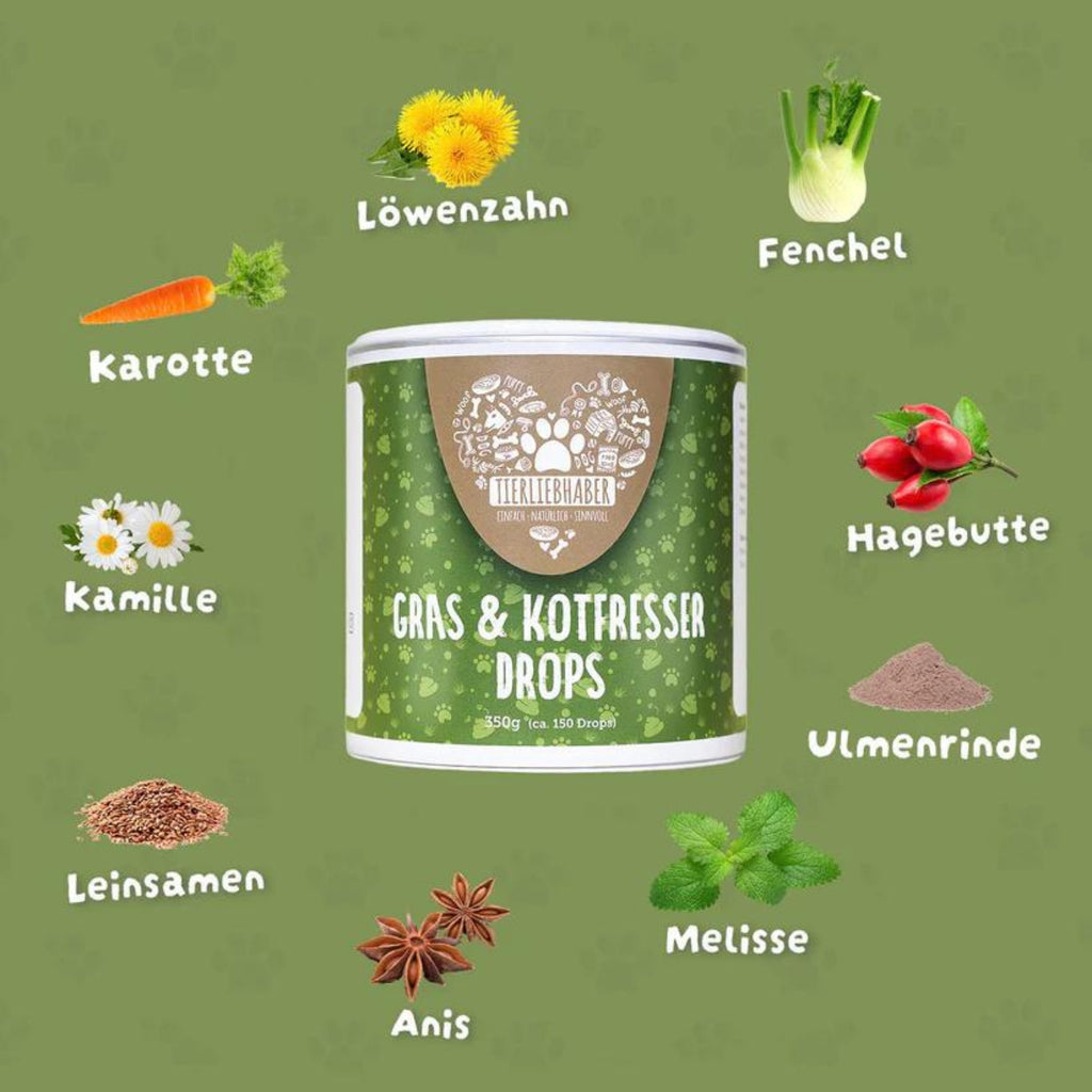 Tierliebhaber Gras & Kotfresser Drops für Hunde 350g
