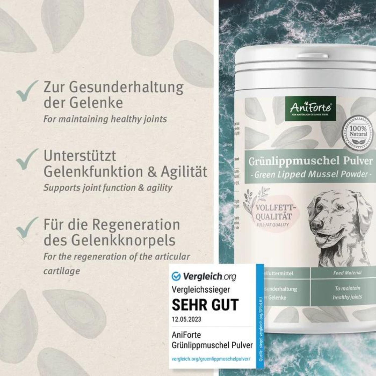 AniForte Grünlippmuschel Pulver für Hund und Katze 250g