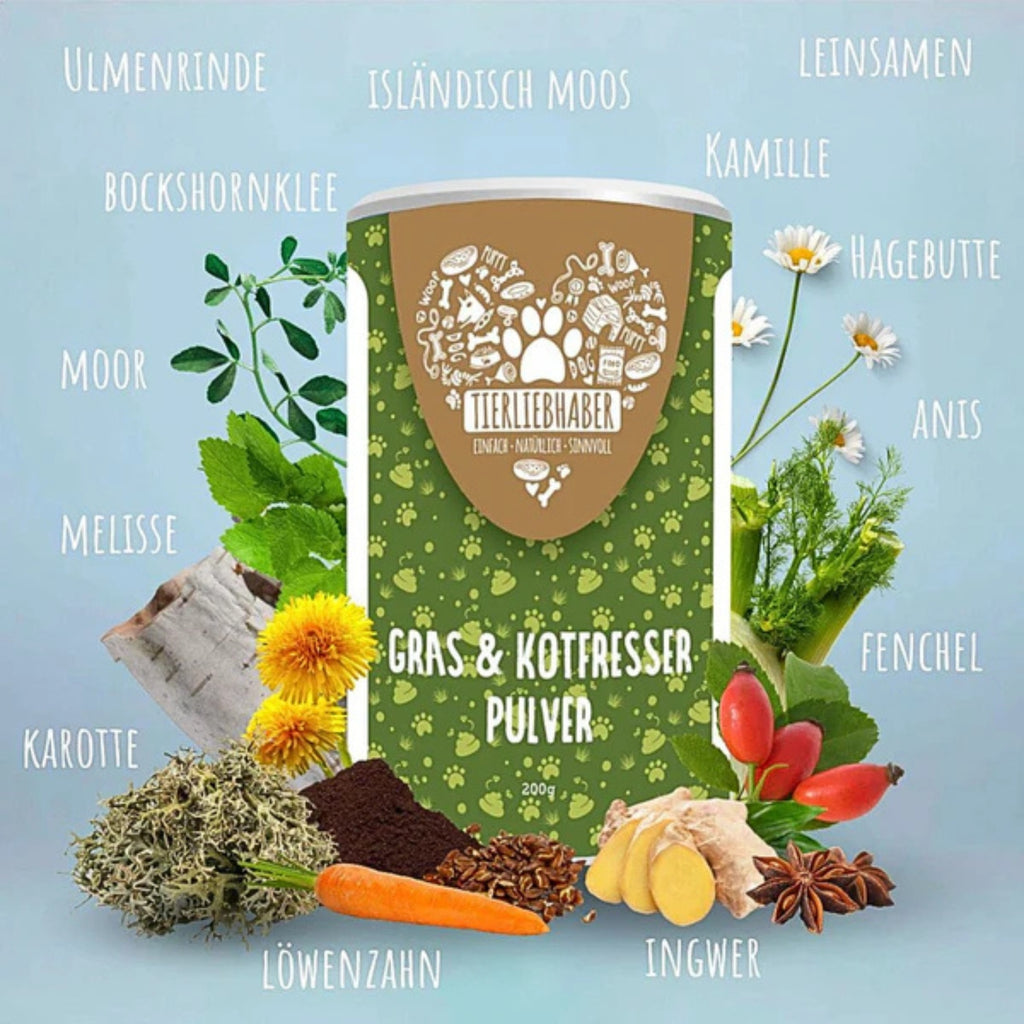Tierliebhaber Gras & Kotfresser Pulver für Hunde 200g